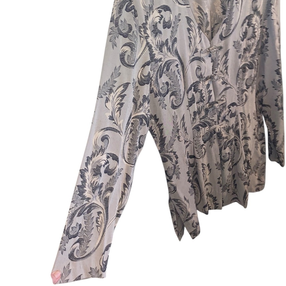 vintage 90s Scarlet tunic blouse beige black taupe damask Mandarin closure - Picture 9 of 13